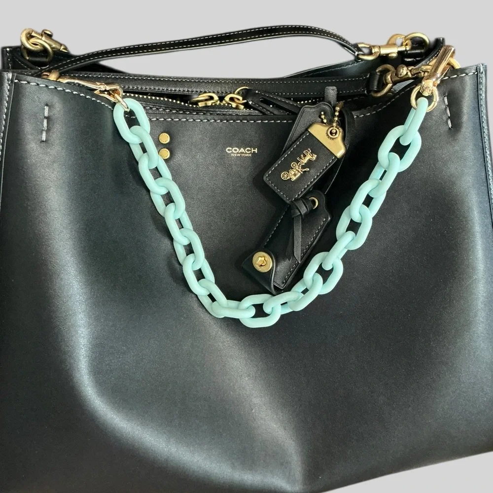Teal Chunky Chain Strap Purse Handle Gold Hardware Statement